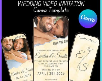 Wedding Video Invitation Template | Animated Wedding Invitation | Save the Date Video | Customizable Canva Template | Digital Download