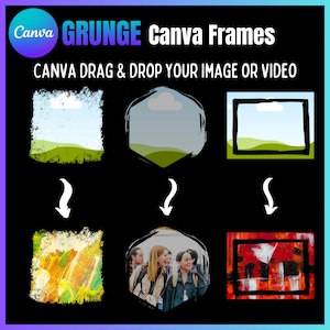 Grunge Canva Frame Template, Customizable Canva Grunge Frames, Canva templates, Canva custom made frames, Mockup templates.