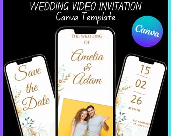 Wedding Video Invitation Template | Animated Wedding Invitation | Save the Date Video | Customizable Canva Template | Digital Download