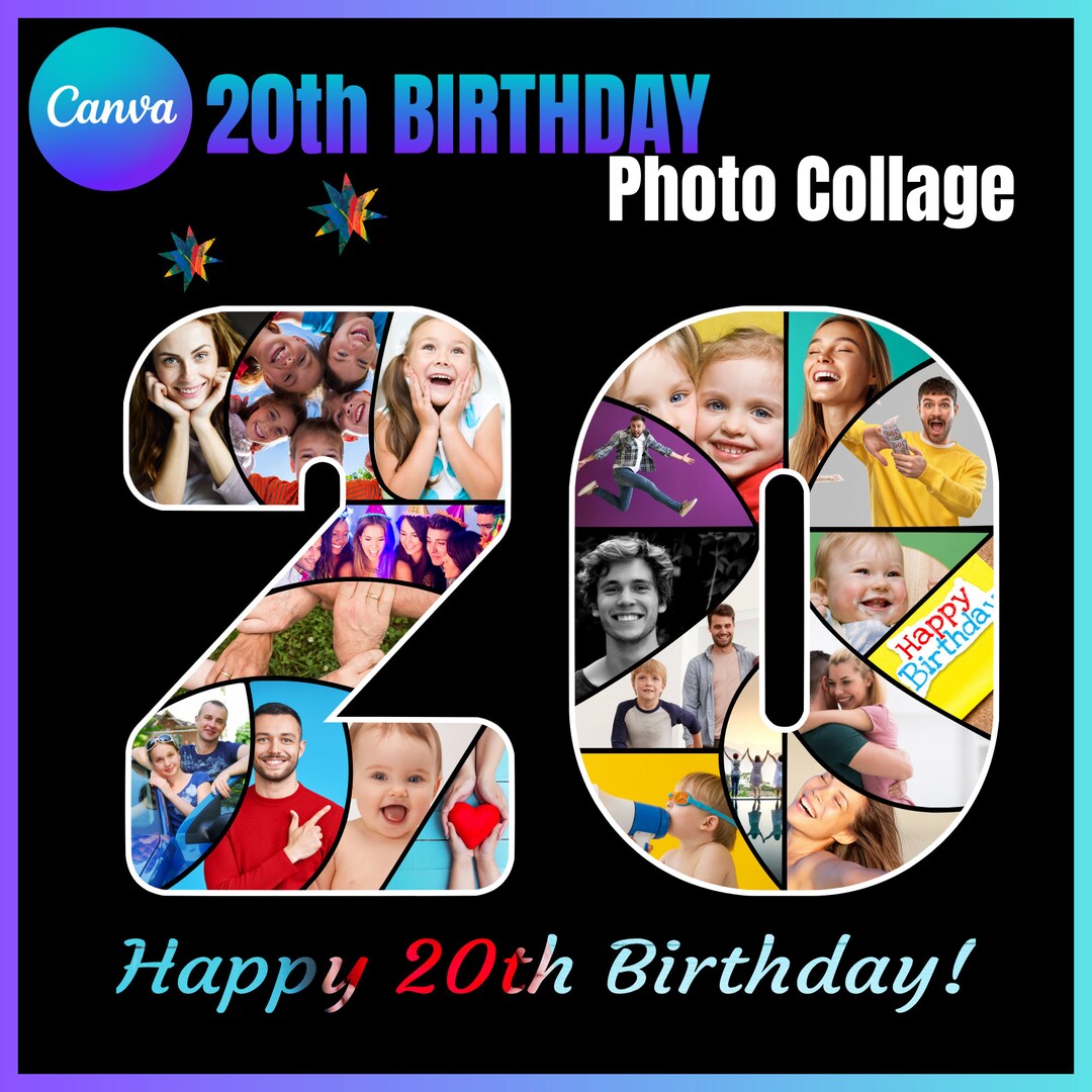 Canva Frame Template - Editable Canva Number 20 Photo Collage Template ...