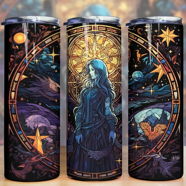 Stained Glass Witch 20oz Skinny Tumbler Sublimation Design Templates, Witchy Vibes Tumbler Straight PNG Digital Download, Coffee Tumbler