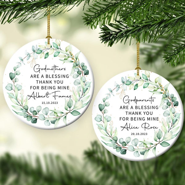 Godmother Godparents Christmas Ornament PNG, Round Christmas Ornament, PNG Instant Download, Xmas Ornament Sublimation Designs Downloads