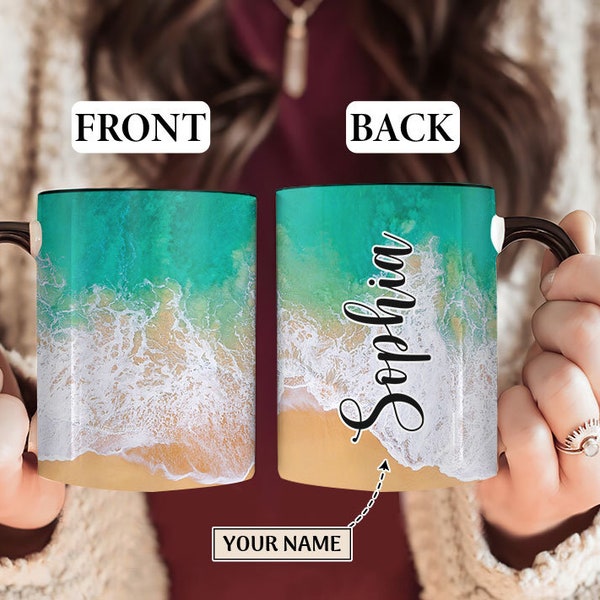 Beach Vacation Personalised Mug, Custom Name Cup for Women, Coffee Tea Cup Gift For Her, Valentine Gift For Her, Birthday Gift