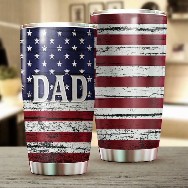 USA Flag Dad Tumbler, First Father's Day Gift For Daddy, Father's Day Tumbler With Straw, Best Dad Ever Gift, Dad Coffee Cup, Dad Gift