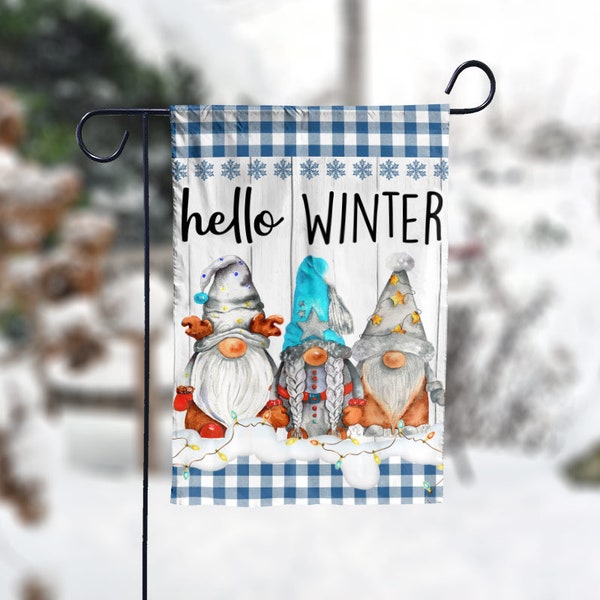 Hello Winter Gnomes Garden Flag - 12x18 Garden Flag Sublimation Design Download PNG File Instant Download