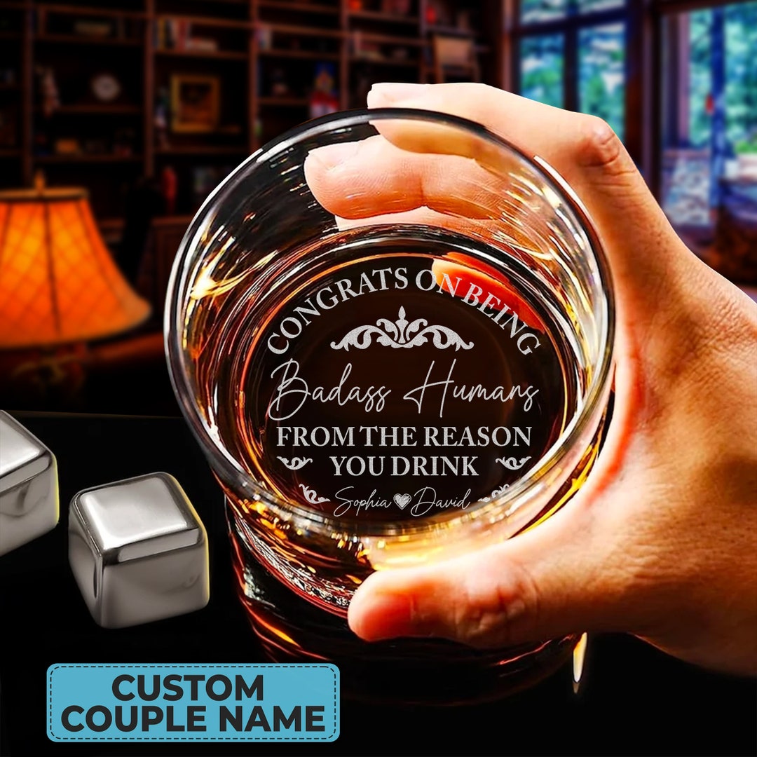 Congrats You Raised Badass Humans Whiskey Glass, Personalized Engraved Whiskey Glass, Funny Gift ...