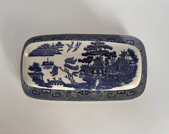 Authentic Johnson Brothers Blue Willow 1/4lb. Butter Dish with Lid