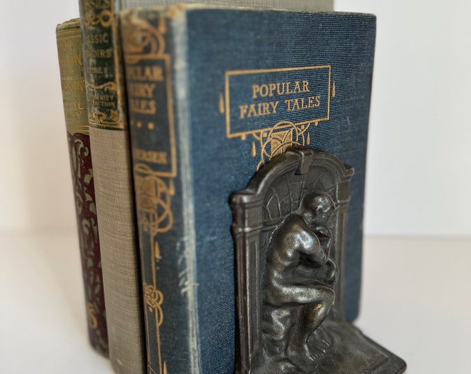 Pair of Vintage Bronze 'The Thinker' Bookends – Classic Library Décor