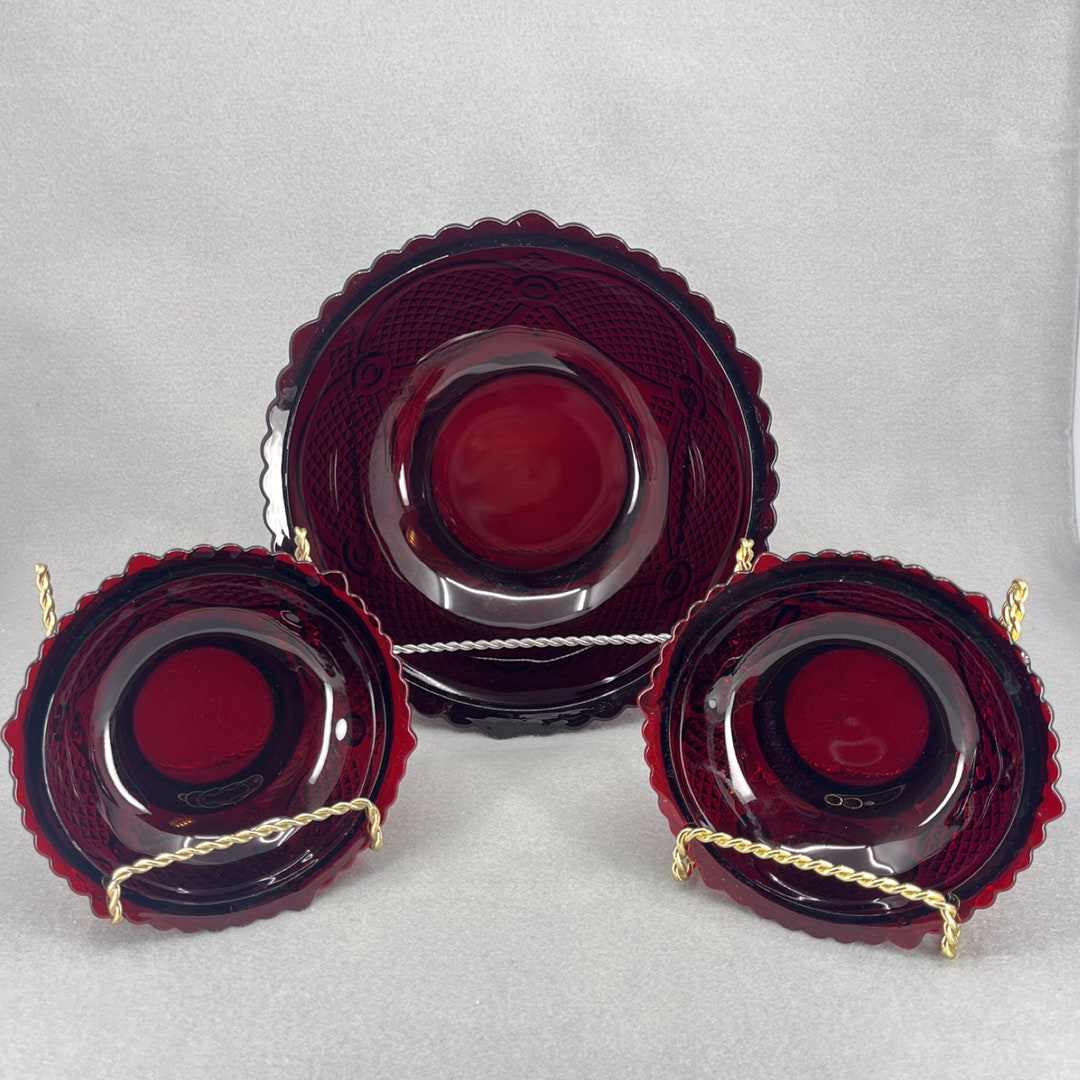 Vintage Avon Cape Cod Ruby Red Footed Glass Bowls - 8 7/8" Serving Bowl ...