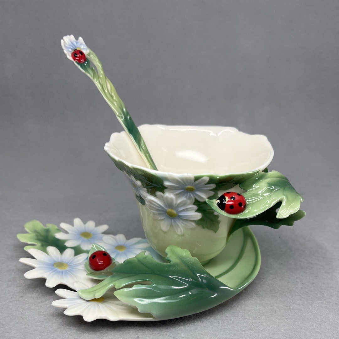 Vintage Franz Porcelain Ladybug and Daisies Tea Cup and Saucer Etsy