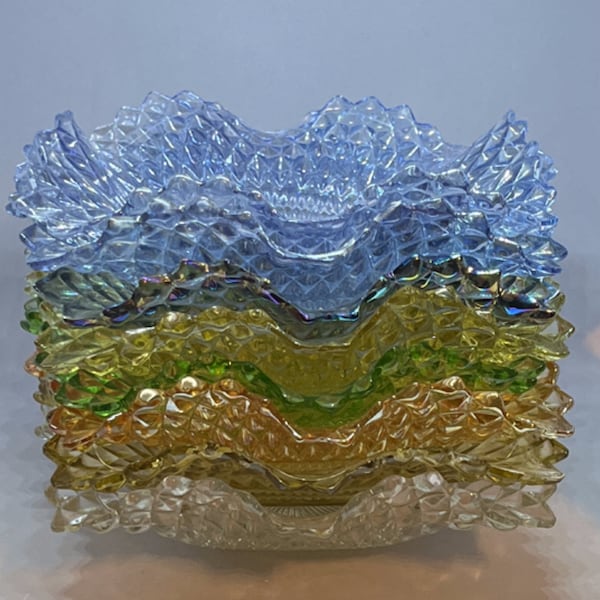 EACH Indiana Glass Square Diamond Point With Ruffled Sawtooth Edge Candy/Nut Dish (6 1/2" X 6 1/2"). 8 Total Plates.