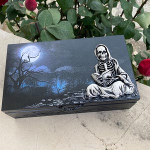 Gothic Black Jewelry Box for Horror lovers, Witchs Box, Wooden Storage for Tarot Cards and Ritual Accessories, Birthday gift, Witchcraft box
