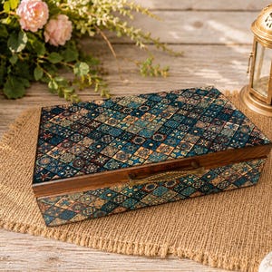 Wooden Tea Box with 8 Compartments, Rustic tea bag organizer, Tea chest, Wooden trinket box, Gift for her