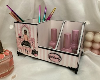 Makeup brush holder, Nail Polish & Brush Storage, Decorative Organizer for Vanity or Desk, Unique Gift for Teenage Girl, Girls room decor