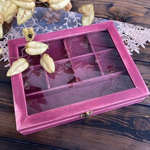 Crystal Storage Box with Glass Lid, Crystal Organizer, Crystal Display Case, Stone Display, Collectors Box, Rustic wooden box, Witchy Home