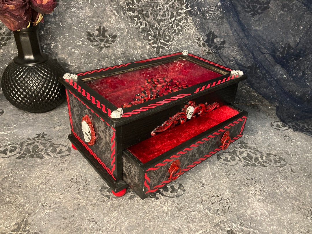 Gothic Jewelry Box, Skull Trinket Box, Wooden Keepsake Box, Witchy
