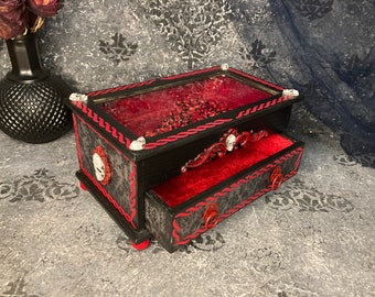 Gothic Jewelry Box, Skull Trinket Box, Wooden Keepsake Box, Witchy