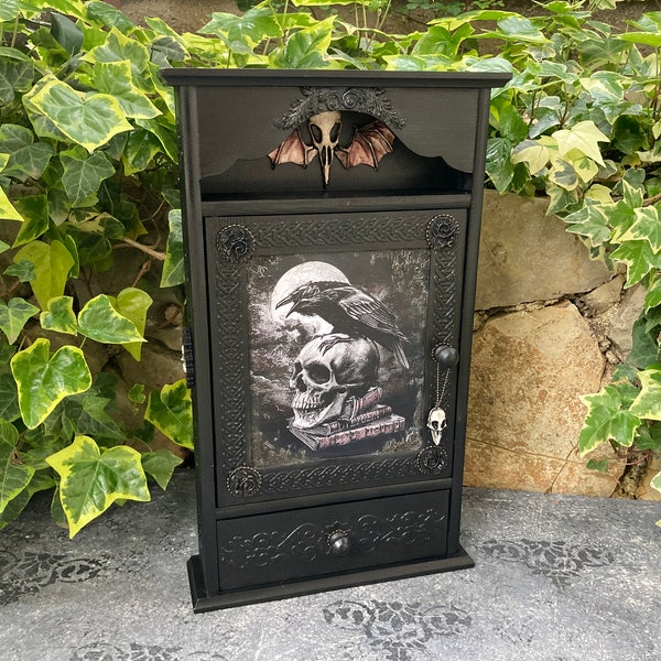 Gothic wall organizer Key and Jewelry Black Wall decor Raven wall cabinet, Witchcraft Box, Gothic Gift, Gothic furniture