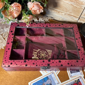 Boîte en bois avec couvercle en verre, phase de lune, présentoir pour minéraux, boîte de collection de roches, boîte de présentation de collection