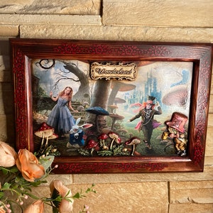 Alice in Wonderland Wall Art Decor , Gift for Alice lover, Children&#39;s room decor Wonderland, White rabbit Mad Hatter Wall hanging