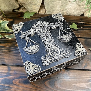 Caixa de joias com o signo de Libra, presentes de aniversário de Libra para homens e mulheres, caixa de memórias, presente de astrologia, caixa de altar com o signo gótico, signos do zodíaco de nascimento