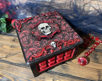 Gothic Jewelry Box, Skull ring box, Decorative Storage Box, Skull Trinket box, Keepsake memory box, Halloween Decor, Birthday present