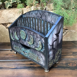 Gothic desktop letter holder,  Wooden Letter Rack Desk Post Organiser Holder for letters and paperwork, Gothic home decor