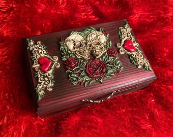 Gothic ring box, Skulls wedding ring box, Gothic jewelry box, Wedding ceremony,  Day of the Dead Black box, Halloween Wedding