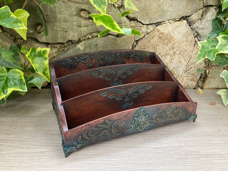 Wooden Letter Rack Desk Post Organiser Holder for Letters and Paperwork ...