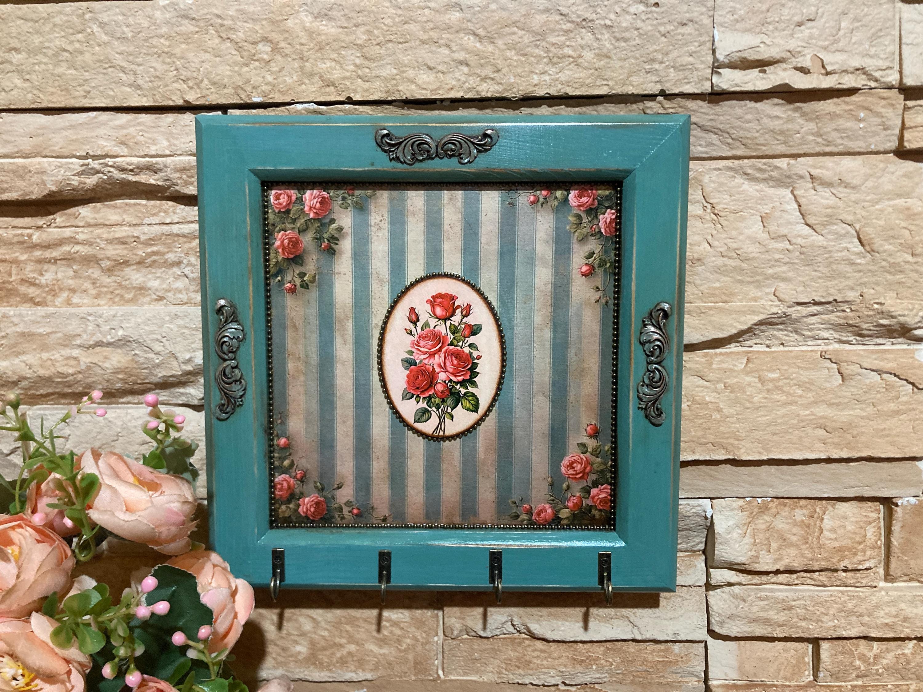 Handmade Key Holder With Pink Roses, Shabby Chic Hallway Decor, Key ...