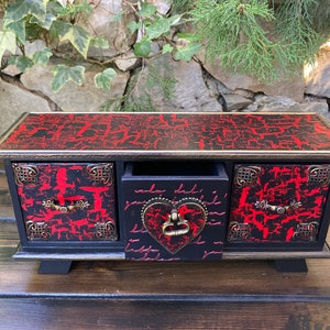 Mini-sieraden ladekast, houten sieradendoos, hekserijdoos, mini dressoir, cadeau voor haar, ladekast, gotische woninginrichting