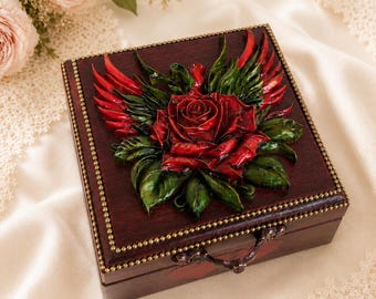 Handmade Gothic Wedding Ring Box, Rose Anniversary Gift
