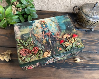 Witchy Jewelry box, Mystical Fairy Jewelry Box, Wooden Tarot card box, Fantasy Fairycore, Witchy Home Decor, Magic box, Gift for Her