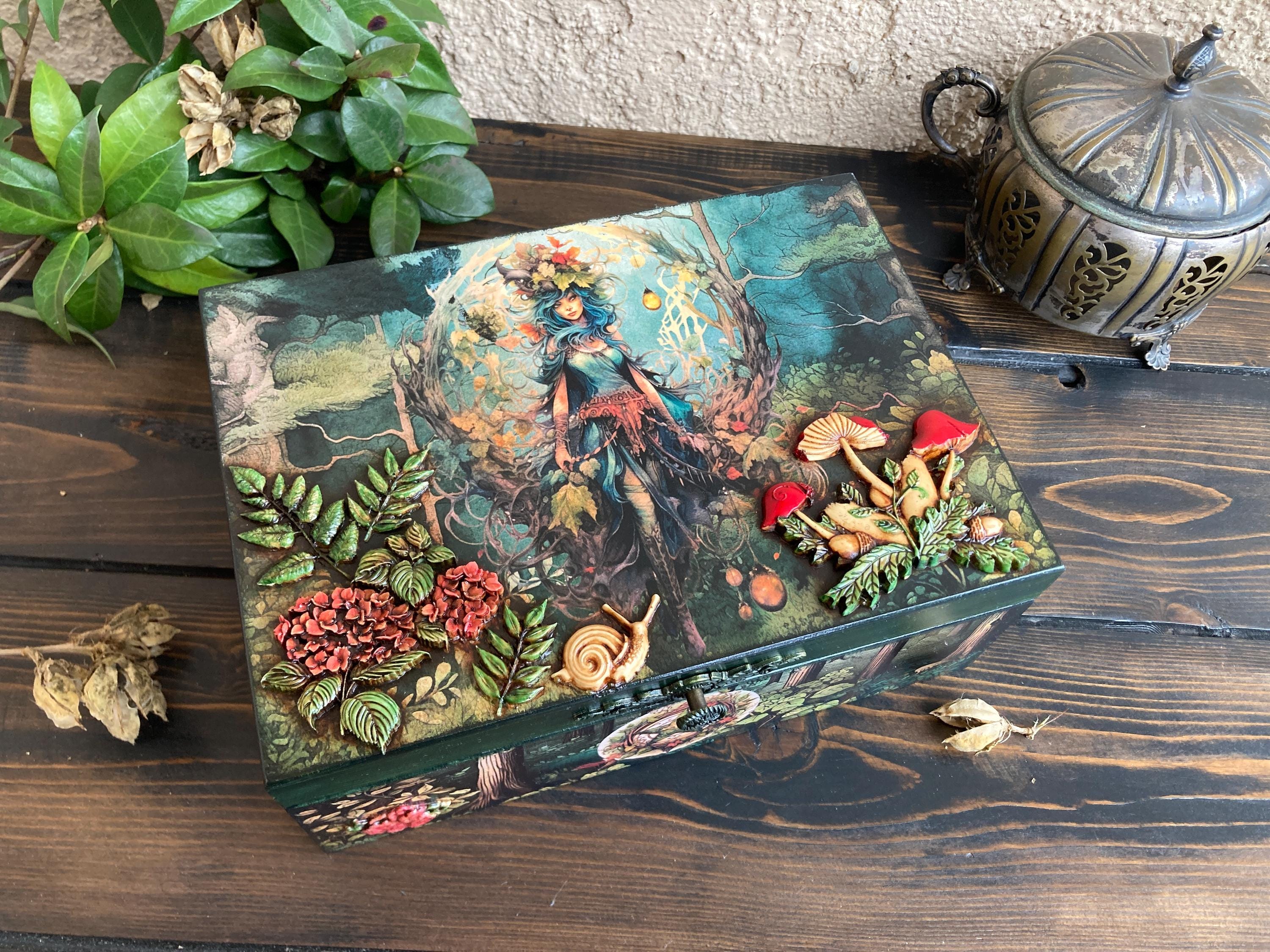 Witchy Jewelry Box, Mystical Fairy Jewelry Box, Wooden Tarot Card