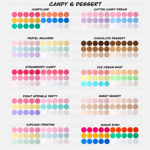 Paletas de cores de sobremesas doces para Procreate – Amostras de cores pastel vibrantes e códigos hexadecimais (Download digital)