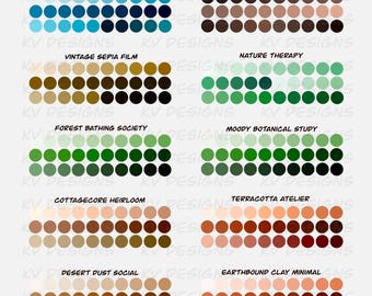 Pacchetto di palette di colori Nature per Procreate: campioni di tonalità terrose e codici esadecimali (download digitale)