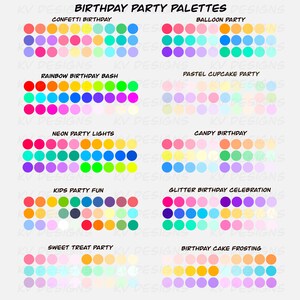 Pacote de Paletas de Cores de Aniversário para Procreate: 10 Amostras Festivas para Festas com Códigos Hexadecimais (Download Digital)