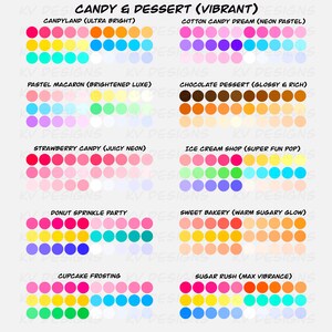 Pacote de Paletas de Cores de Doces e Sobremesas para Procreate – Amostras Vibrantes e Códigos Hexadecimais (Download Digital)