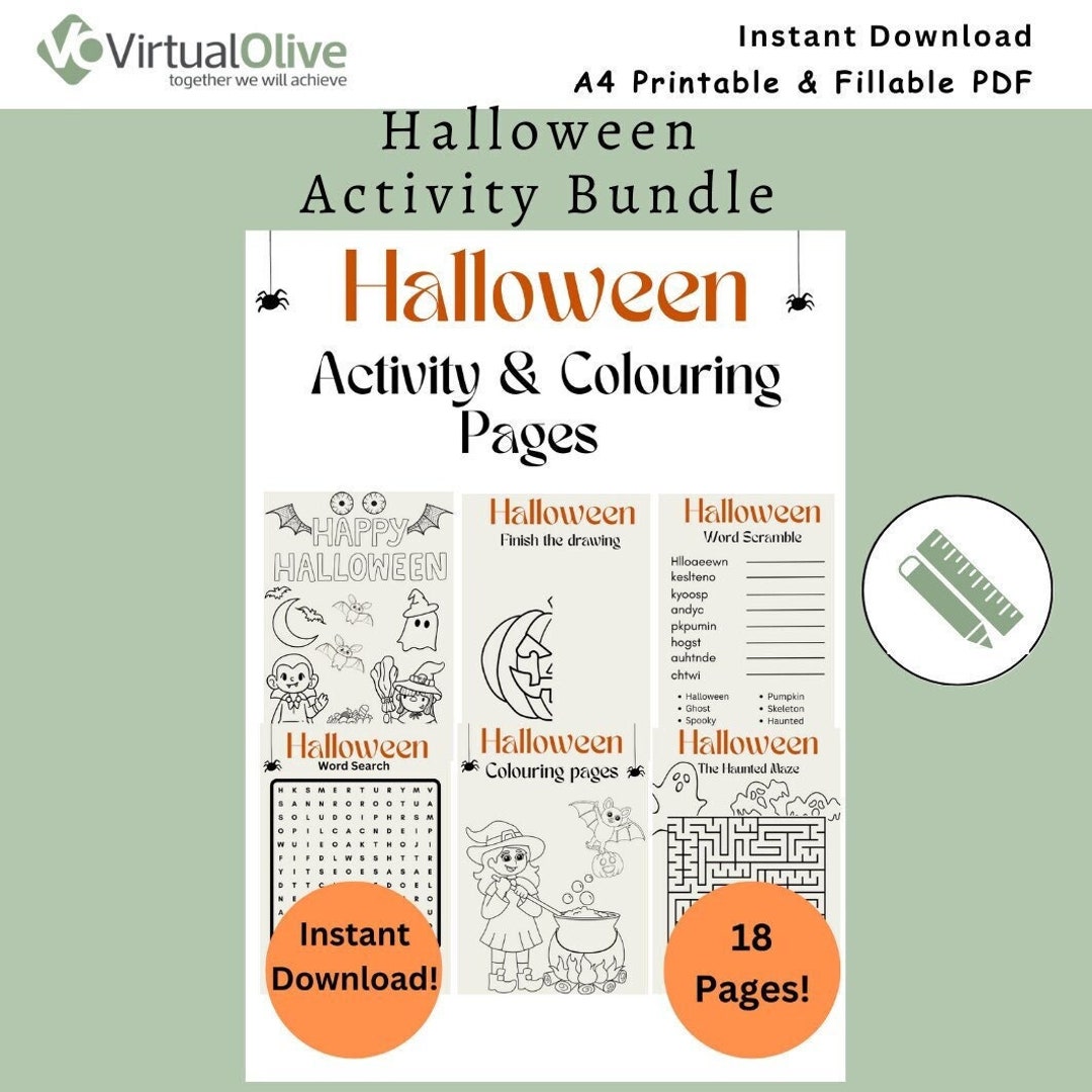 Halloween Printable Activities, Activity Bundle, Colouring Pages, Word ...