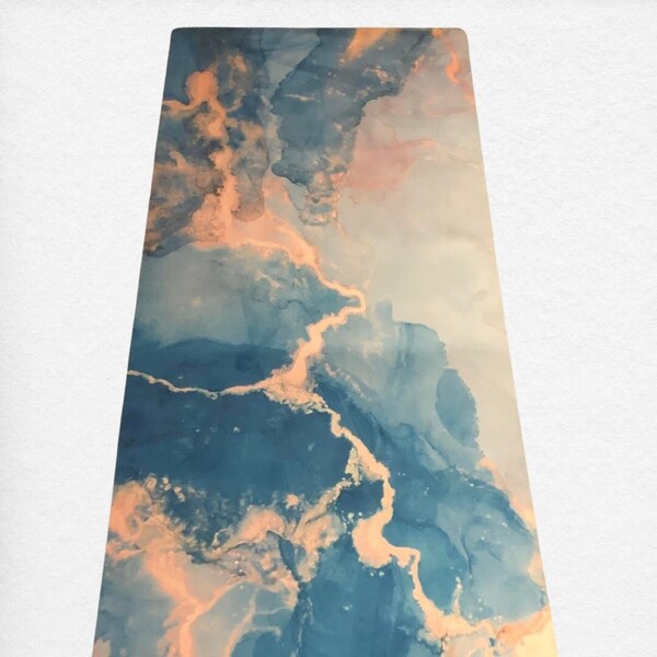 Yoga Mat - Marble Turquoise & Gold - FREE Cotton Travel Bag - Yoga - Pilates - Workouts - 10% of sales helps support baby loss charity