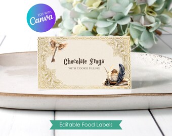 Editable Wizard Food Labels, Buffet Cards, Tent Fold Cards, Magic School Birthday Party Decor, Digital Template, Instant Download, Printable
