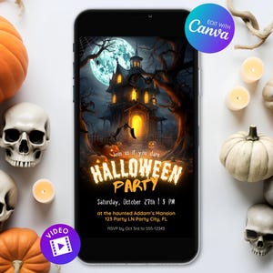 Animated Haunted House Invitation, Halloween Party Video Invite, Editable Digital Template, Costume Party, Instant Download, Evite, DIY