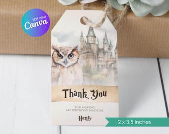Editable Wizard Favor Tag, Macigal Kids Birthday, Gift Tag, Wizard Birthday Party, Personalized Template, Instant Download Printable DIY