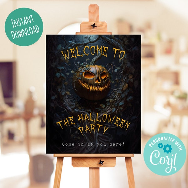 Editable Jack O Lantern Welcome Sign Halloween Party Sign, Custom Sign Pumpkin Editable Template Digital, Instant Download, Printable - H001