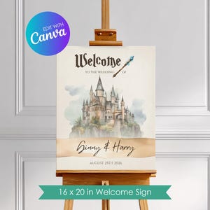 Editable Wizard Wedding Welcome Sign, Wizard Wedding Sign, Personalized Canva Template, Instant Download, Printable, W001