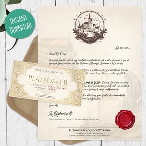 Editable Hogwarts Acceptance Letter Set to Wizard School of