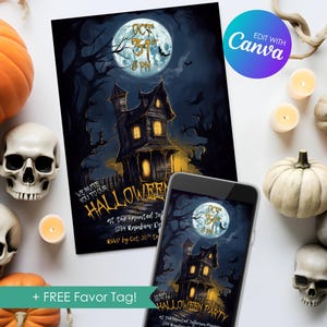 Editable Haunted House Invitation, Halloween Costume Party Invite, Personalized Halloween Party Template, Digital Download, Printable, Canva