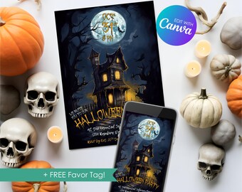 Editable Haunted House Invitation, Halloween Costume Party Invite, Personalized Halloween Party Template, Digital Download, Printable, Canva