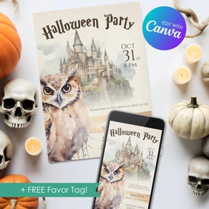 Editable Wizard Invitation, Halloween Party Invite, Personalized Wizard School Template, Digital Invitation Download, Printable, Canva, DIY