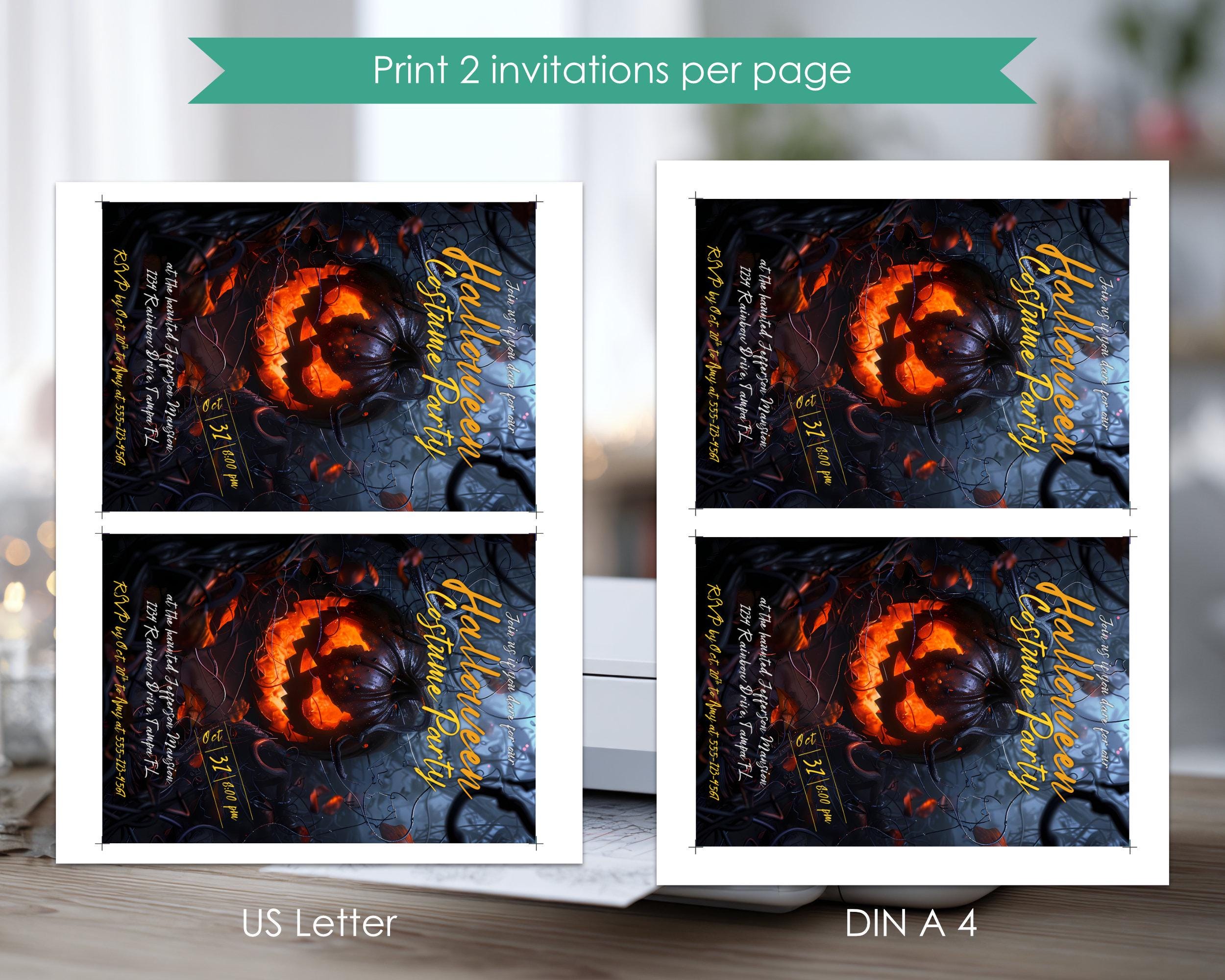 Editable Jack O Lantern Invitation, Halloween Costume Party Invite ...